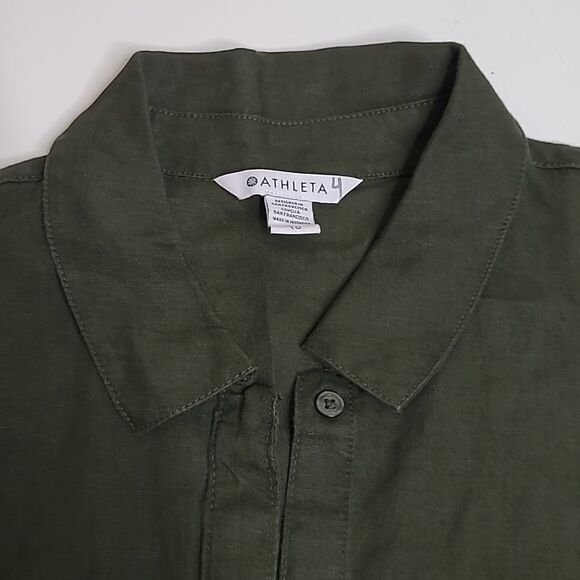 $109 NEW XL ATHLETA LINEN OLIVE GREEN SHORT SLEEVE ZIP POCKET ROMPER EXTRA LARGE - Picture 9 of 14